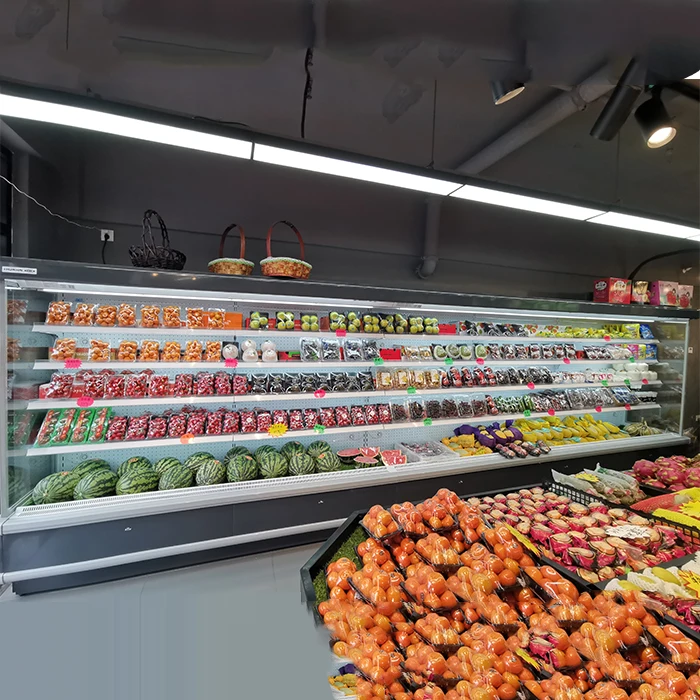 Commercial equipment vegetables store fruits display cooler multi-deck air curtain chiller cabinet