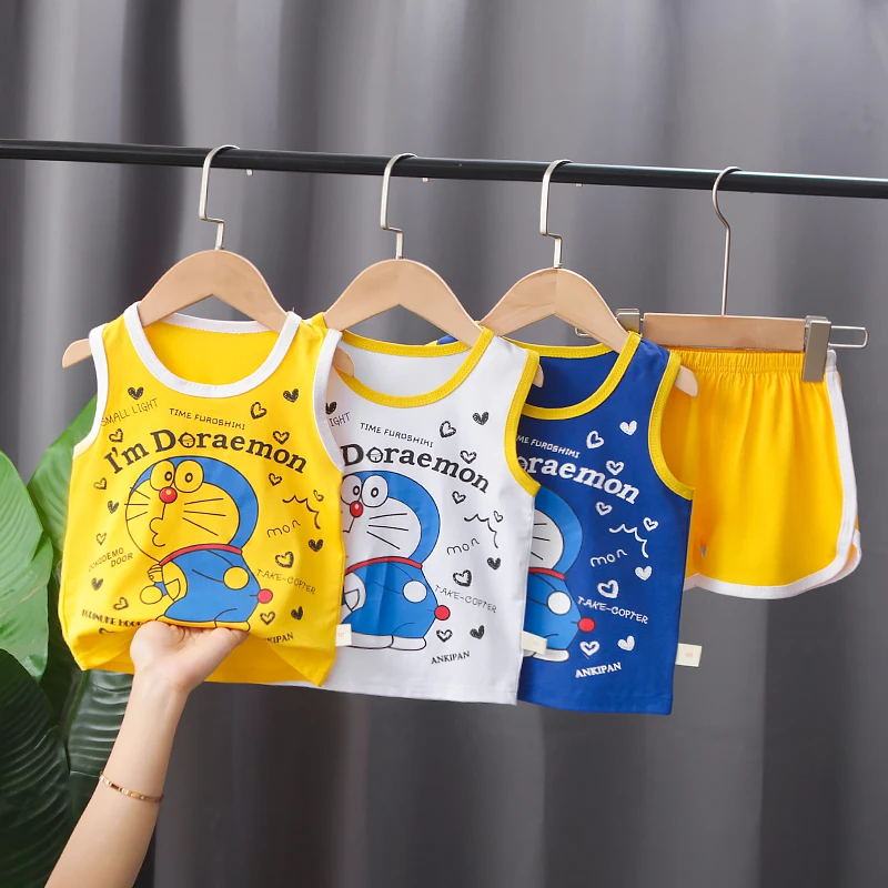 Детский летний тонкий хлопковый комплект жилета высокого качества по низкой цене, летняя одежда, Детская летняя одежда, два комплекта