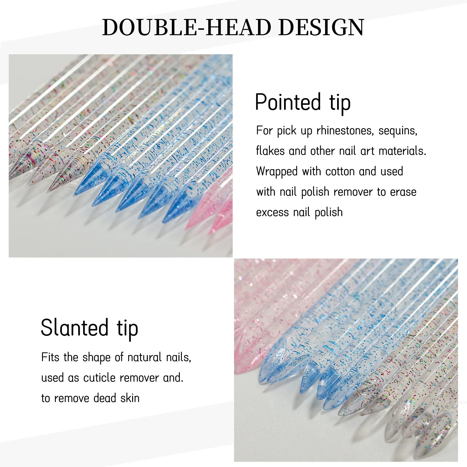 100pcs/Bag Double End Manicures Tools Dead Skin Remover Stick Crystal Nail Cuticle Pusher Stick