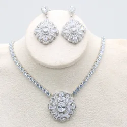 925 Silver Stamp Sapphire Blue Necklace Earring Set for Women Luxury Wedding Party Bridal Jewelry