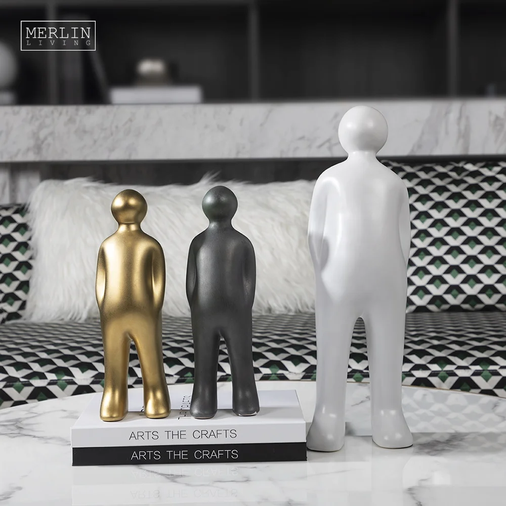 Merlin Living White Ceramic human figure sculpture art figurines gold statue office designs modern nordic home decor accessories