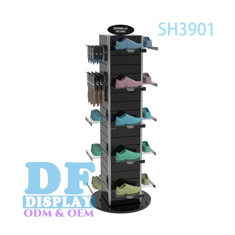 SH3901  Rotating display rack shoe display rack slat wall stand shelves sock display rack stand for shop store