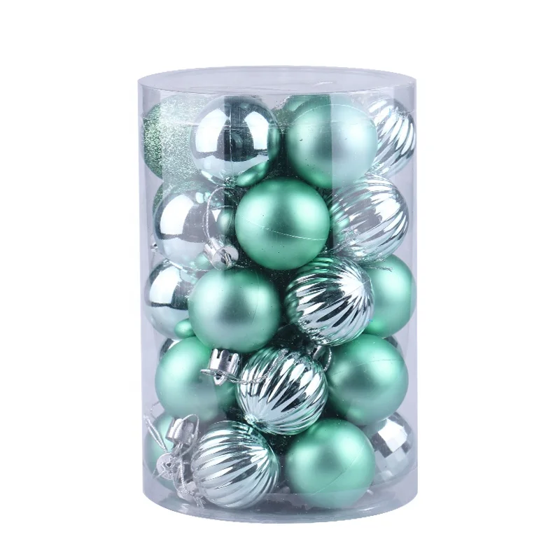 8cm/24pcs Plain blue Hanging Christmas Plastic Balls with shiny/matte/glitter balls for  Christmas Party