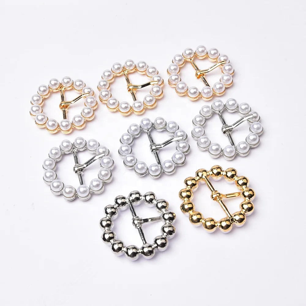 Round Pearl Gold Silver Metal Slider Belt Circle Buckle for Dress Waistband Bags Shoes