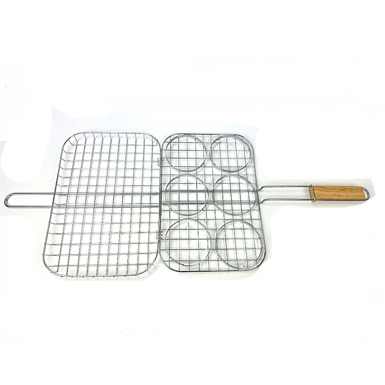 stainless steel large wire net folding grilling basket hamburger meat Barbecue basket for outdoor BBQ cooking