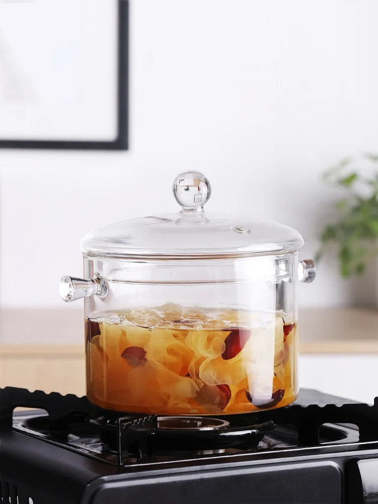 Online Hot Selling 1.3L 1.5L Home Heat Resistant Heat-proof Borosilicate Cookware Kitchen Soup Cooking Tools Glass Pot With Lid