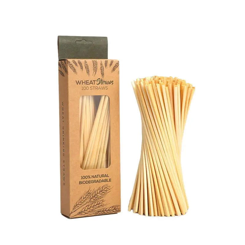 New Eco Friendly 100 Biodegradable Grass Disposable Wheat Tube Straw Custom Individually Wrapped Wheat Drinking Straws