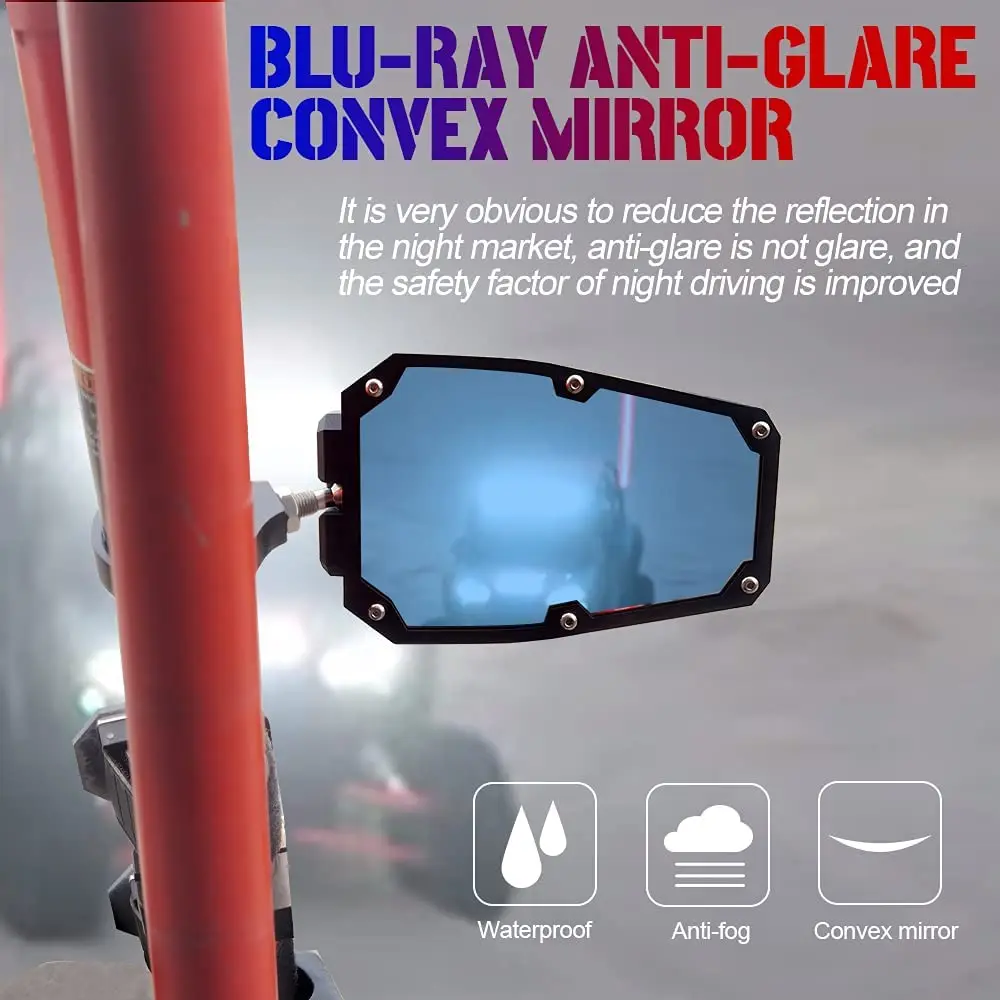 UTV ATV Rear View RearView Mirrors with LED Spots Light fit 1.75 to 2 Inch Roll Bar Cage for Polaris RZR Can Am Maverick X3