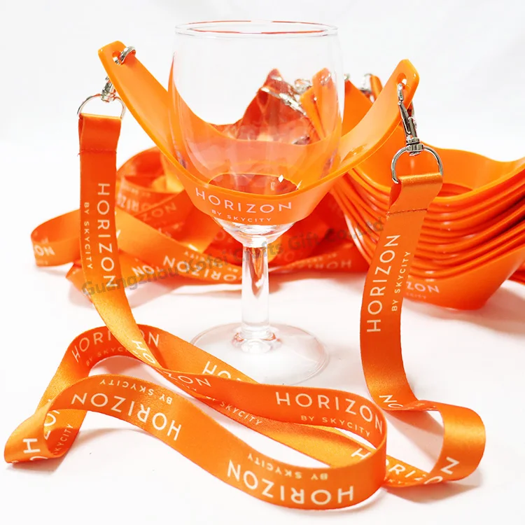 Kofei Custom Festival Party Pink Polyester Printing Insulator Holder Necklace Wine Glass Lanyards Drink Holder Neck Strap