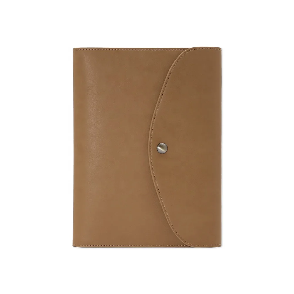 Custom PU Leather Handbag Notebook Tri- Folder Paper-bound Metal Clasp Closure Planner