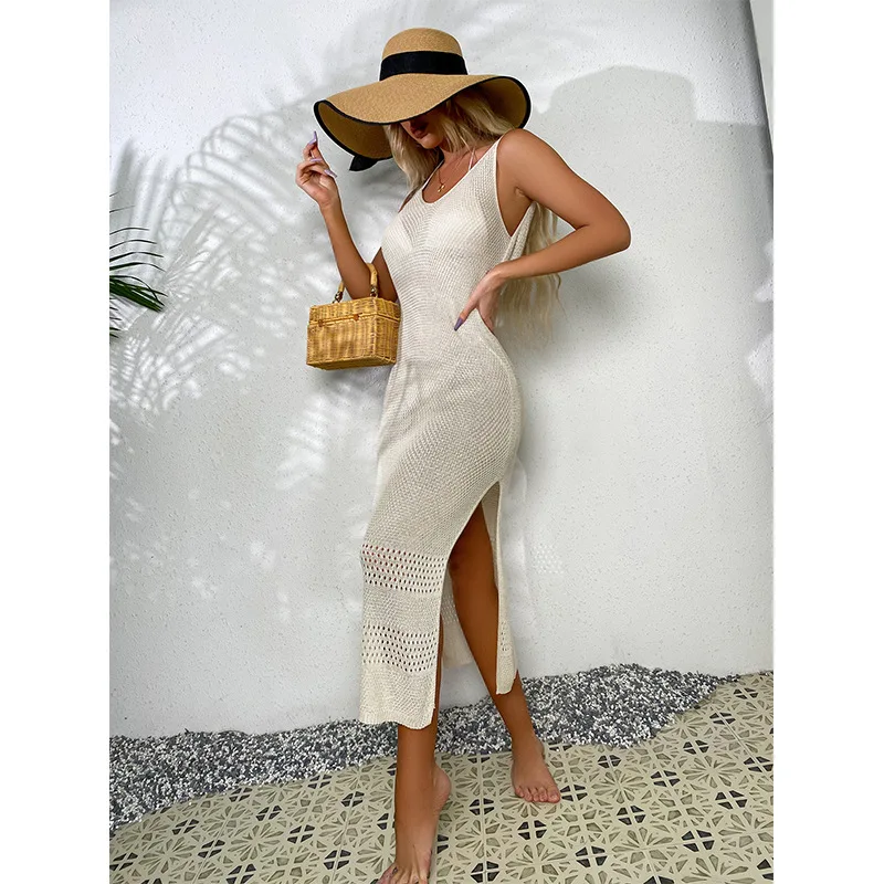 Missadola Wholesale Women Luxury Clothing White Elegant Dresses Hollow Out V Neck Sleeveless Backless Sexy Long Party Dress