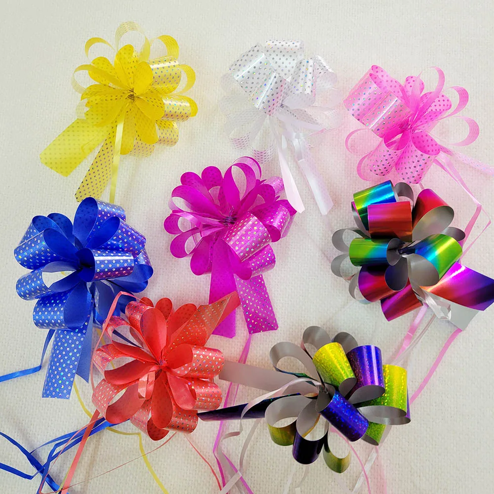 Pull flower ribbon in solid/metal/glitter color