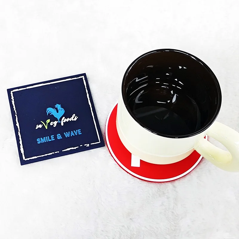 Set of 2D Custom Logo Soft PVC Rubber Cup Coasters Eco-Friendly Silicone Mat for Beer Drinks in Kitchen