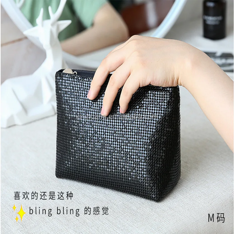Factory Custom Aluminum Metal Mesh Clutch Handbag Leather Cosmetic Bag Evening Purse with Style
