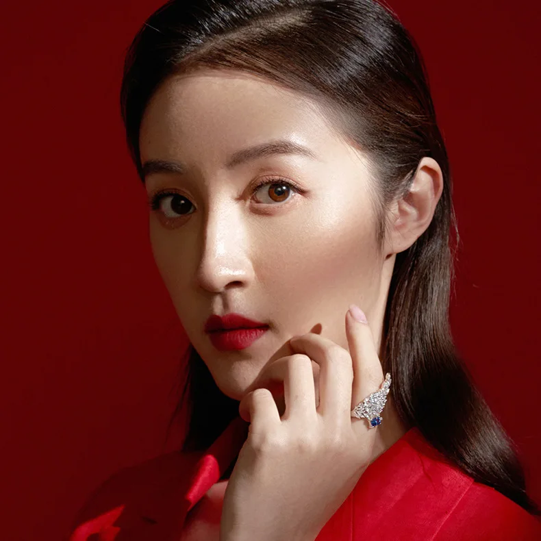 Hot selling new full diamond design angel wing adjustable finger accessories versatile manufacturers opening ring for woman