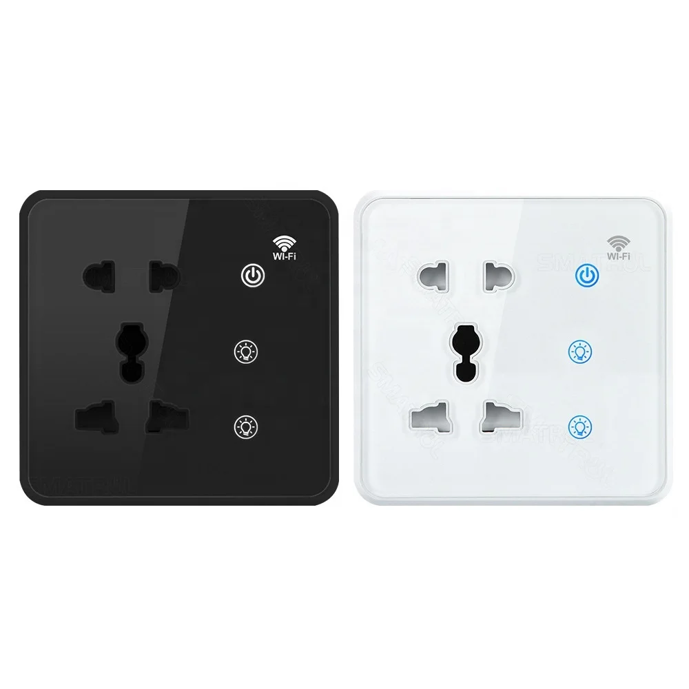 Tuya UK US EU Smart Wifi Socket with 2 Gang Light Switches 2 in 1 Tempered Glass Wifi Wall Socket Speech Control Touching Socket