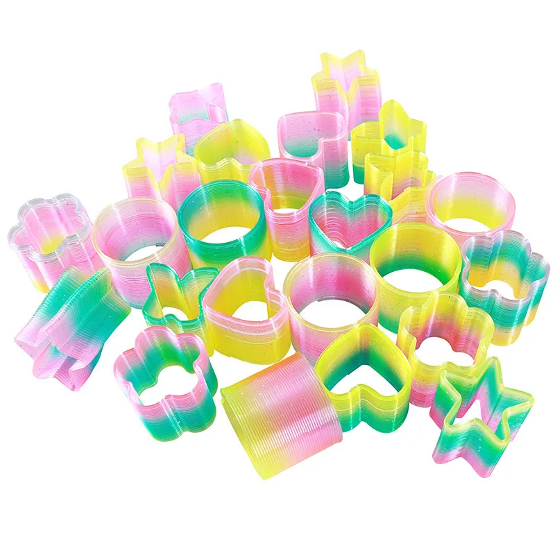 factory wholesales color box customized shapes plastic magic spring toy rainbow spring toy
