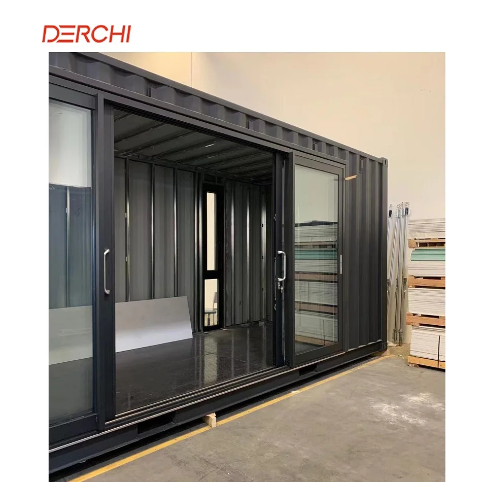 DERCHI AS2047 NFRC Thermal Break Aluminum Hurricane Proof Impact 4 Tracks Large Double Glass Patio Aluminum Sliding Glass Door