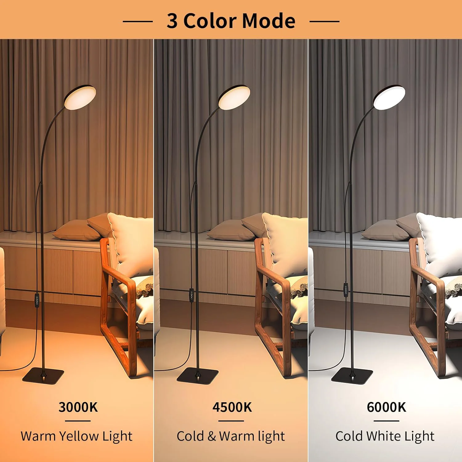 Howlighting Elegant Dimmer arched Adjustable Gooseneck Bedroom Reading LED Floor Lamp