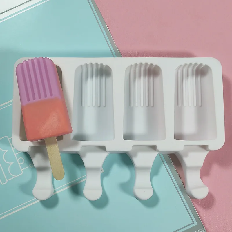 DUMO Tassel Silicone Ice Cream Mold 4 Cells 8 Hole Food Grade DIY Square Popsicle Mold Ice Cube Tray Silicone