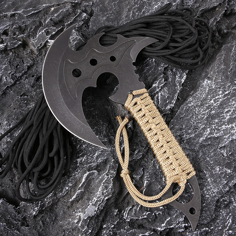 Multipurpose professional high steel  black blade multi function outdoor Axe sickle with emergency tied rope handle
