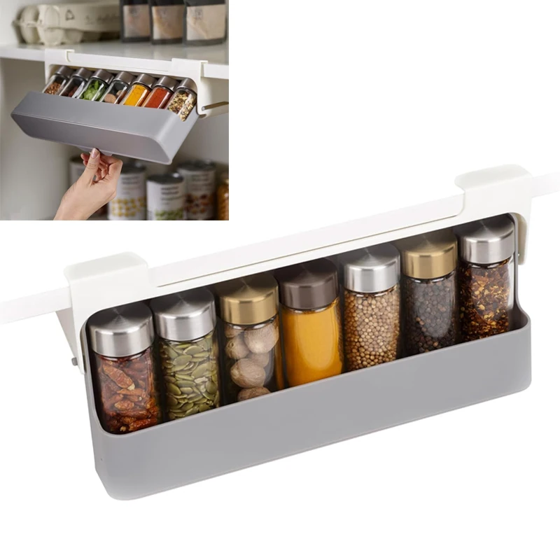 Rayshine Hanging Spice Rack Organizer Pull Out Under Cabinet Spice Rack Under Shelf Spice Rack With Jars For Cabinet Storage