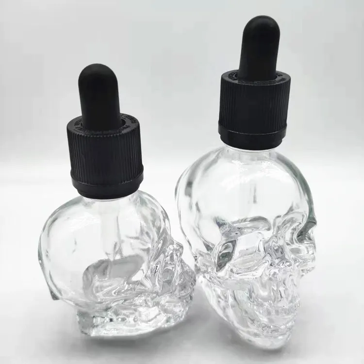 30ml 60ml 120ml Matte Black Skull Shape Glass Bottle Essential Oil Glass Dropper Bottle With Childproof Cap