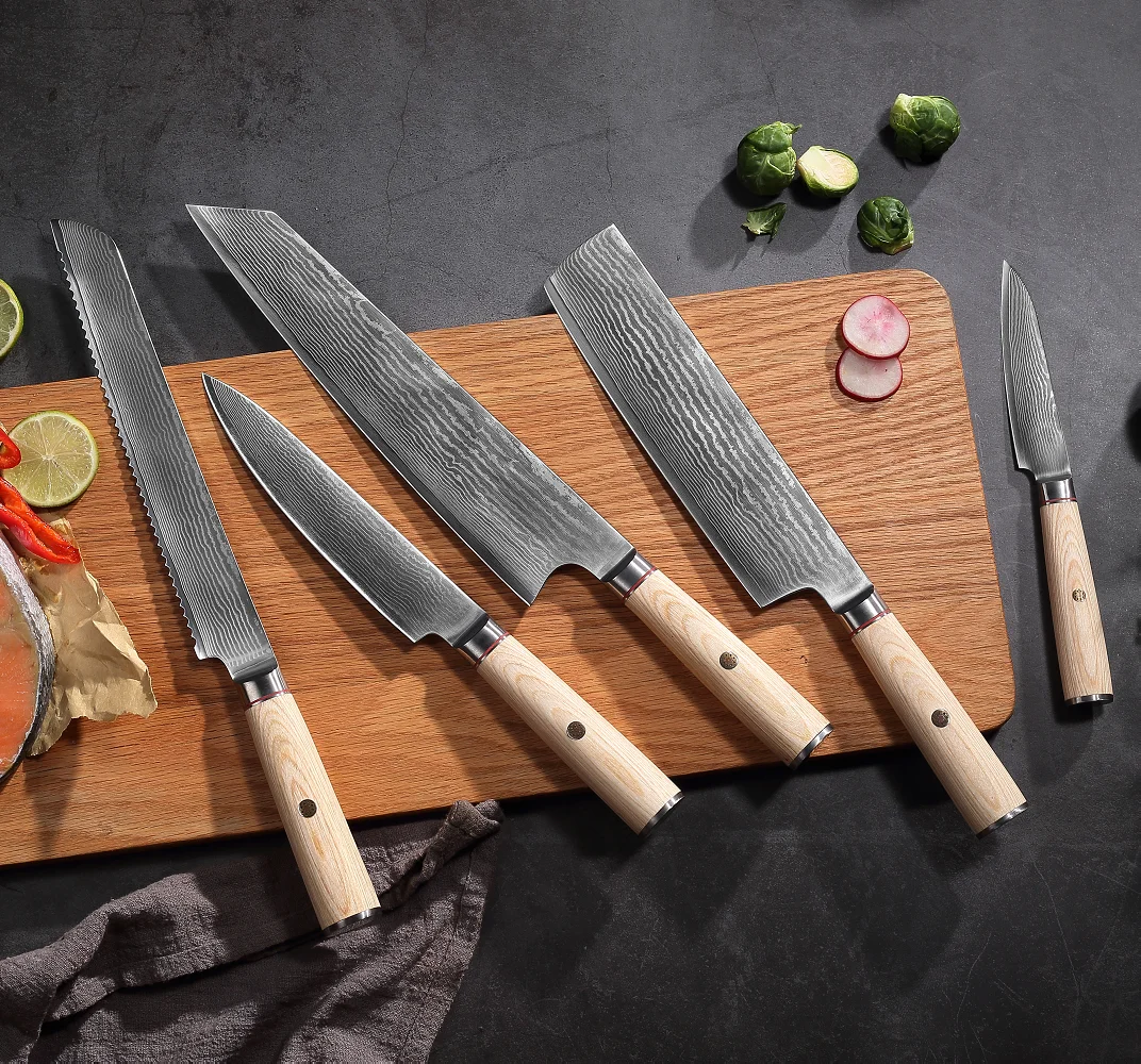 Набор кухонных ножей из дамасской нержавеющей стали 6 шт.