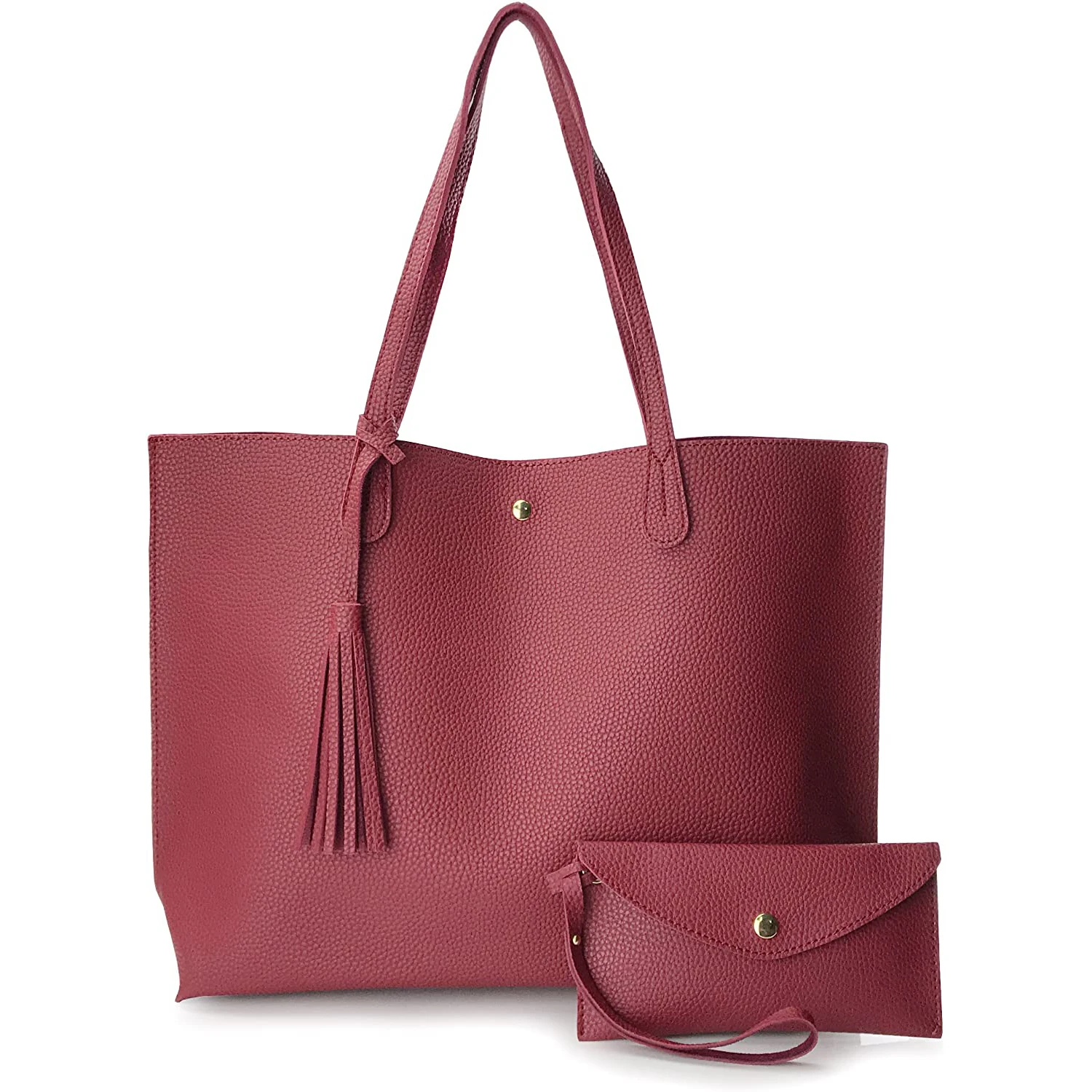 Lichee Pattern Minimalist Clean Cut Pebbled Faux Leather Tote Womens Shoulder Handbag Bag