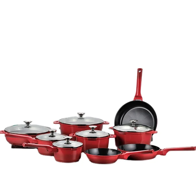 top selling die cast aluminium ceramic kitchen cookware set cooking pot whit nine pot 15 pieces aluminium cookware set