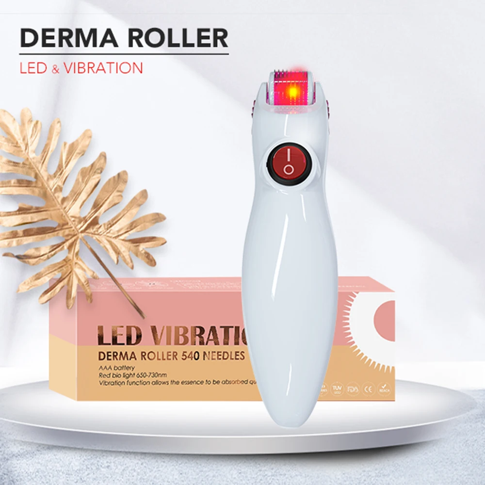 Red LED Light Therapy Photon Vibration Derma Roller 540 600 Microneedling DermaRoller For Hair Growth And Skin Rejuvenation
