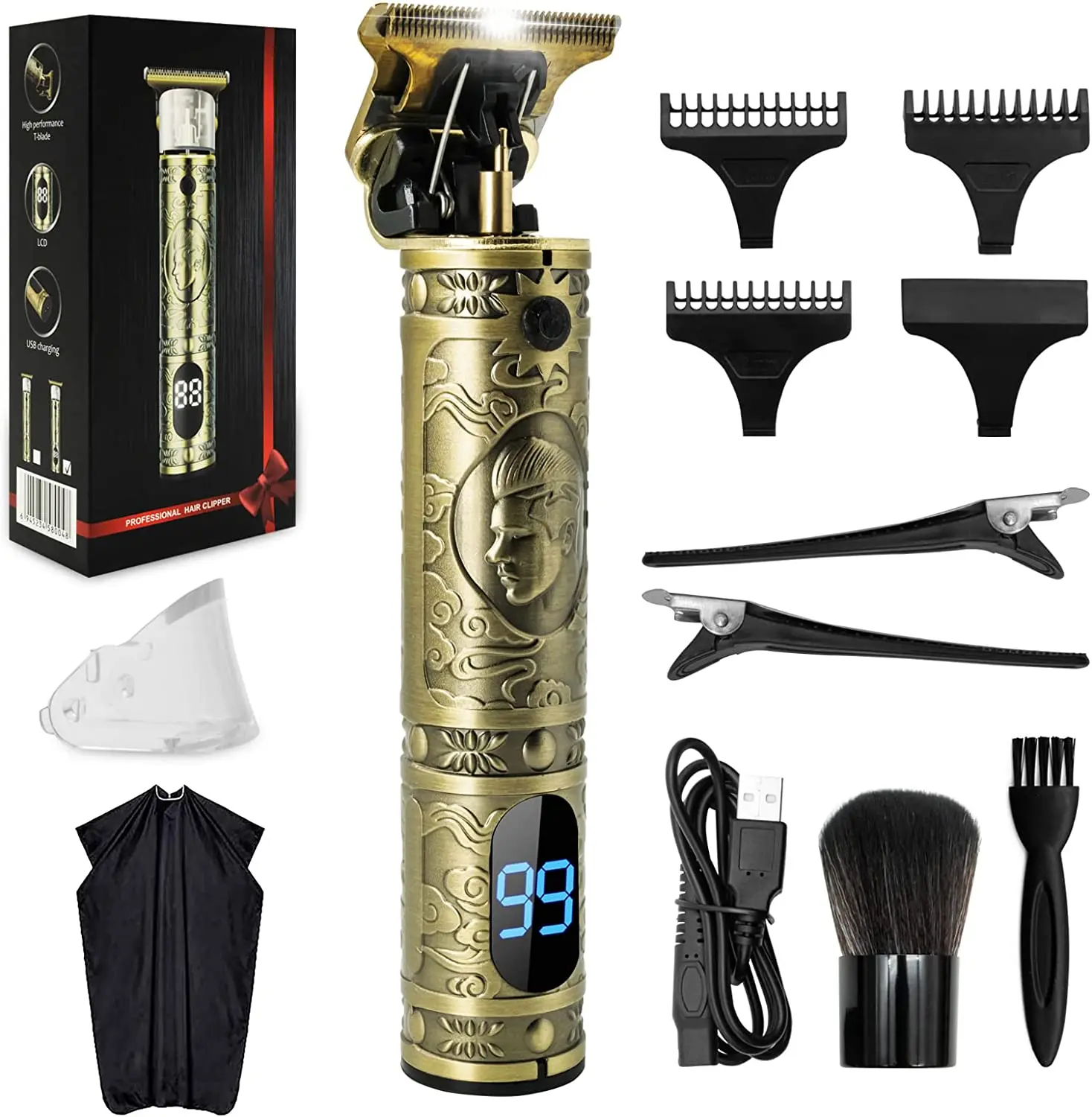 Vintage T9 Dragon Electric Rechargeable Cordless Replacement Battery Men Body Metal LCD Hair Clipper