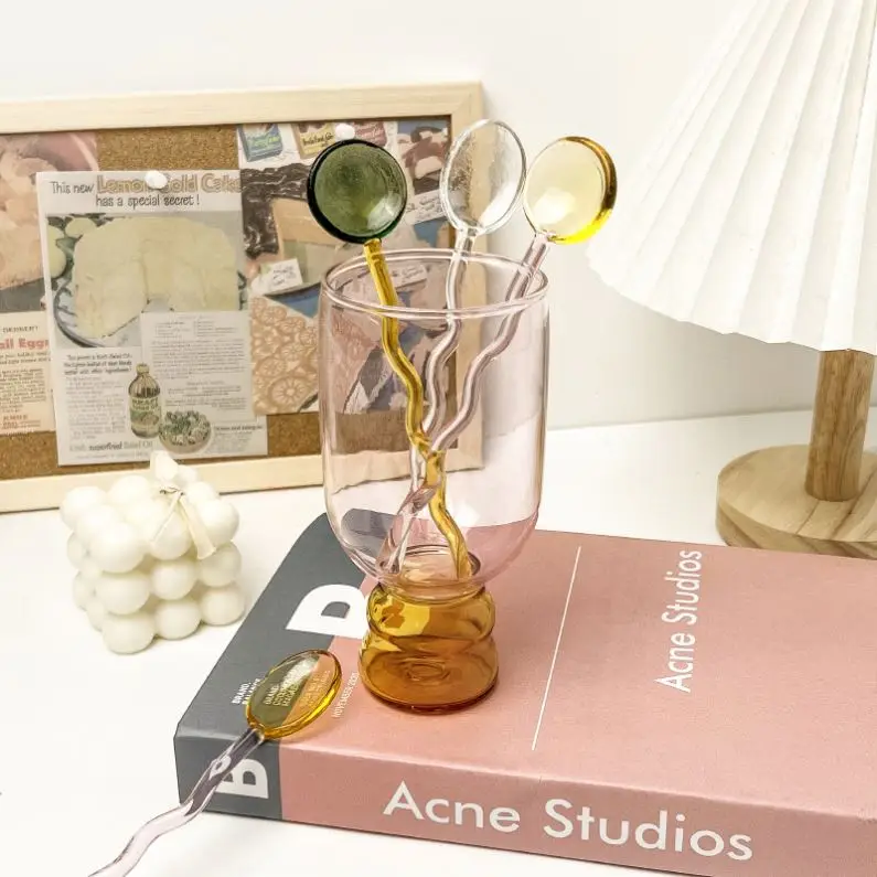 Wholesale Mini Little Tea Spoons Color High Borosilicate Glass Coffee Stir Spoon for Coffee Sugar Dessert Cake Ice Cream