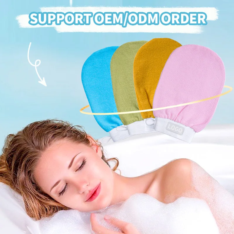 Custom LOGO Natural Viscose Exfoliating Bath Mitt For Body Scrubber Body Shower Soft Viscose Fiber Exfoliating Body Bath Gloves