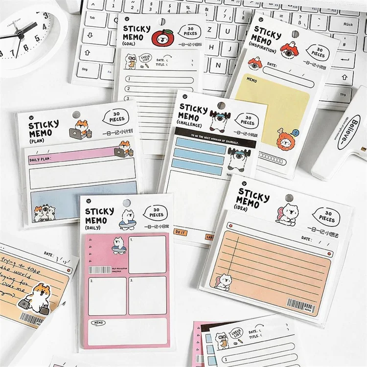 Wholesale Custom Kawaii Magnetic Self-Adhesive Memo Note Tabs Paper Logo Printed School Use Custom Sticky Note Kawaii Pad