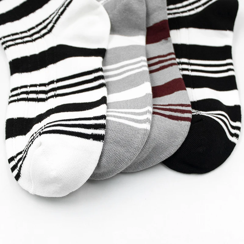 RTS Women School Autumn Winter New Style Black White Striped Vintage Mid-calf Scrunch Cotton Crew Socks