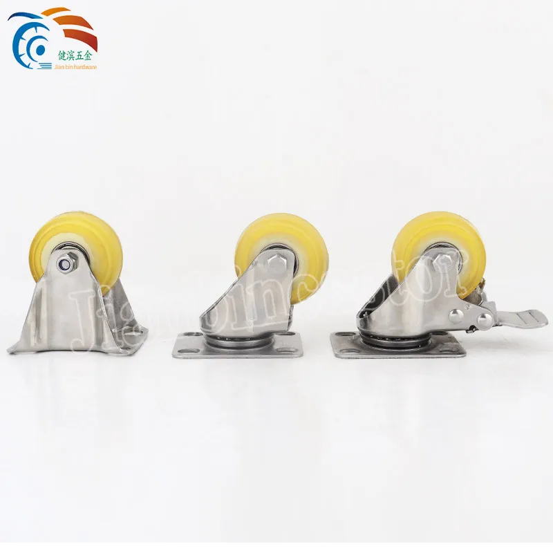wholesale 304 SS fork PU caster wheel manufacturer stainless steel 3 inch 5 inch casters with brake with threaded stem