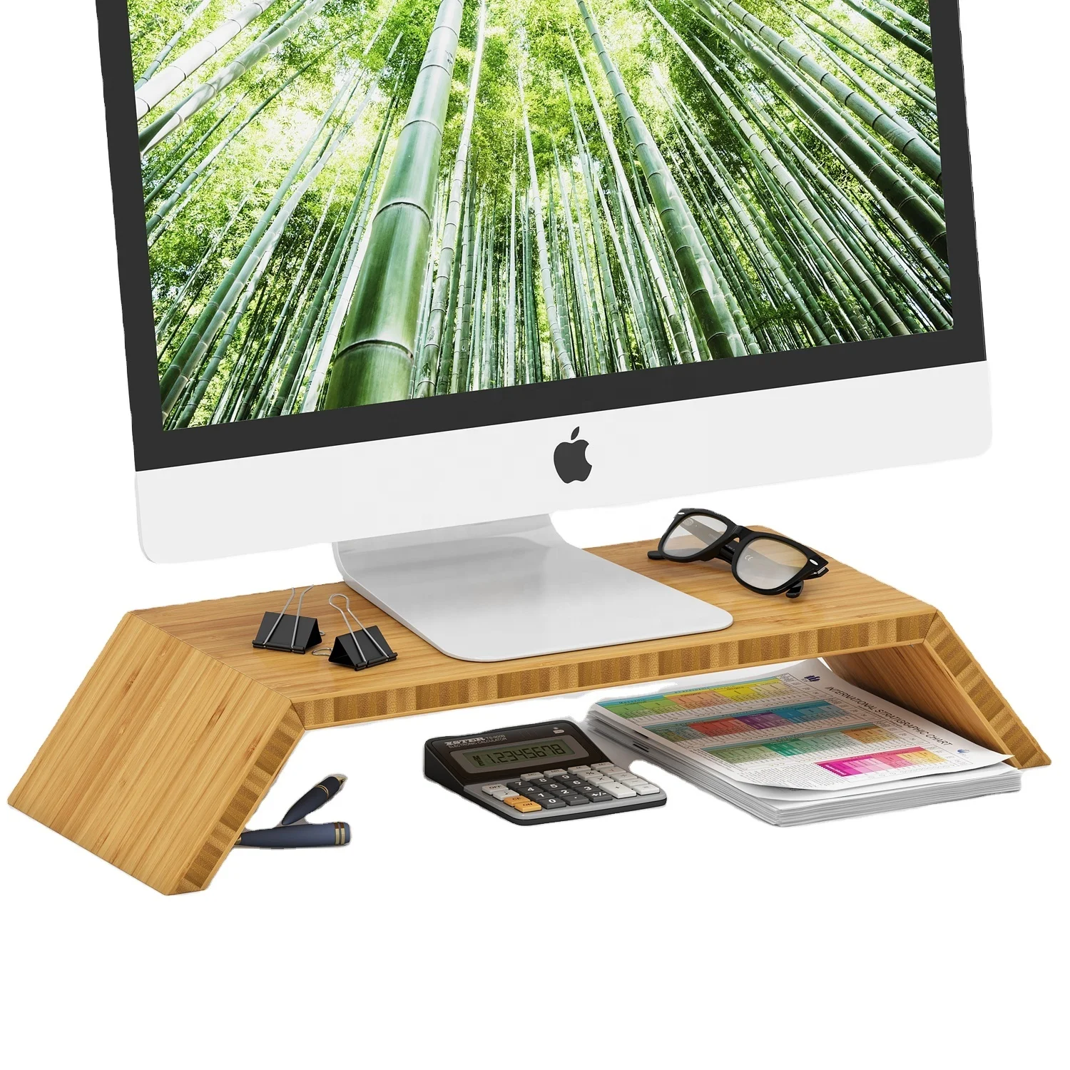 Desktop Organizer Standing Desk Bamboo Wooden Laptop PC Computer Monitor Stand Riser