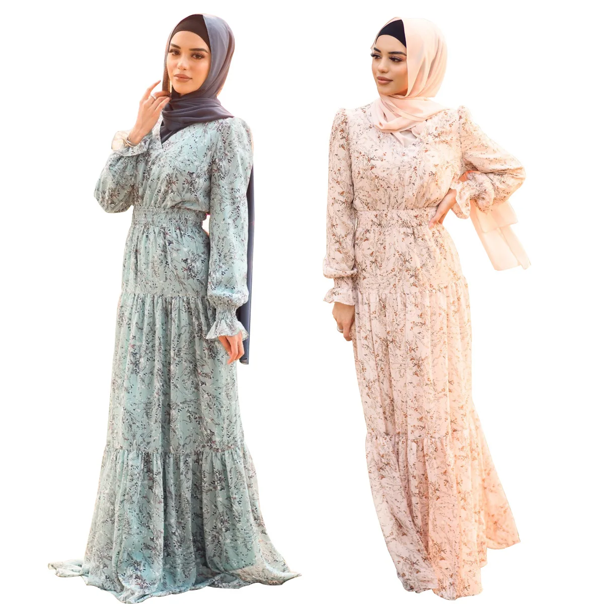 Chiffon silk kaftan eid dresses muslim abaya Islamic Clothing Muslim Female Long Sleeve All Season Casual Long Dress