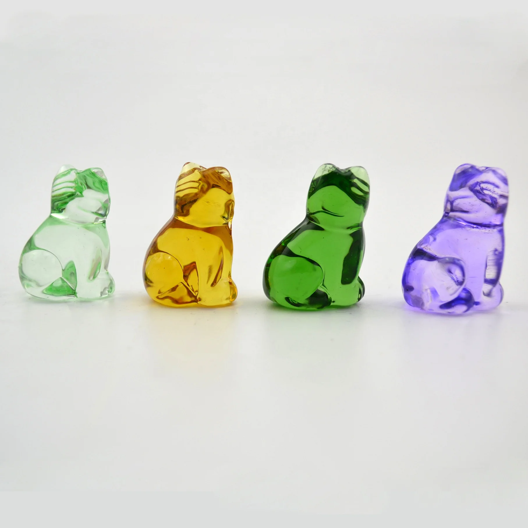 Wholesale Figurine Decorative Crystal Glass Crafts Colored Lucky Glass Cat Animal glass sculptures
