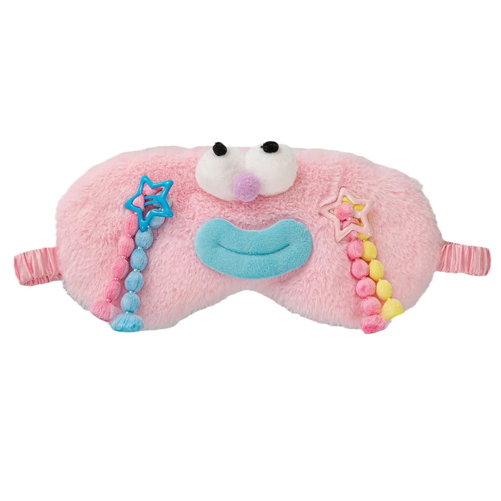Soft plush polyester sleep mask promotional sale plain color pink blue yellow green color polyester cute design eye mask
