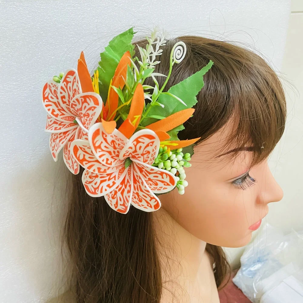 Foam flowers hair Clip Artificial tropical plumeria Island frangipani tiare hibiscus pin comb headband dancing party accessories
