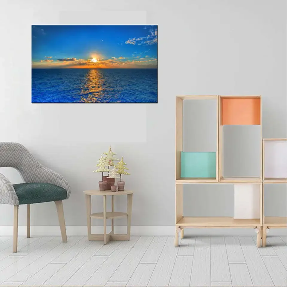 Wholesale Customized Size Landscape Sunrise Seascape Wall Art Print on Canvas with Frame