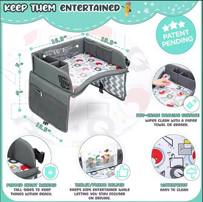 Factory wholesale Kids Lap Desk Car Seat car tray table kids Collapsible car Activity Kids Travel Tray