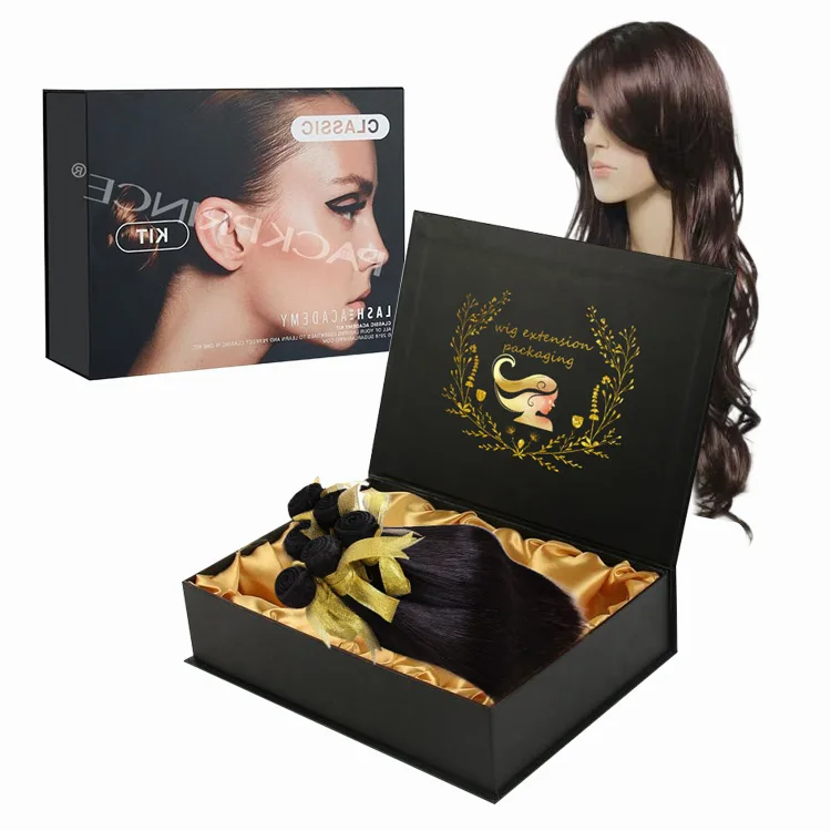 Satin Ribbon Shipping Wig Hair Adhesive Packaging Boxes Set Custom Logo Mailer Wig Packaging Boxes Luxury With Logo Silk Boxes