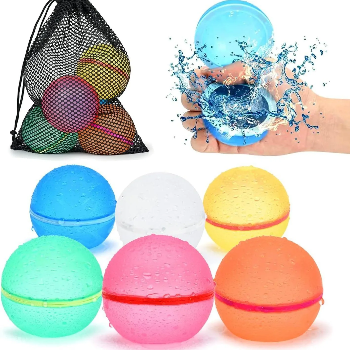 12/24Pcs Quick Fill Self Sealing Splash Balls Refillable Reusable Silicone Big Water Bomb Balloons For Kids Water Fight