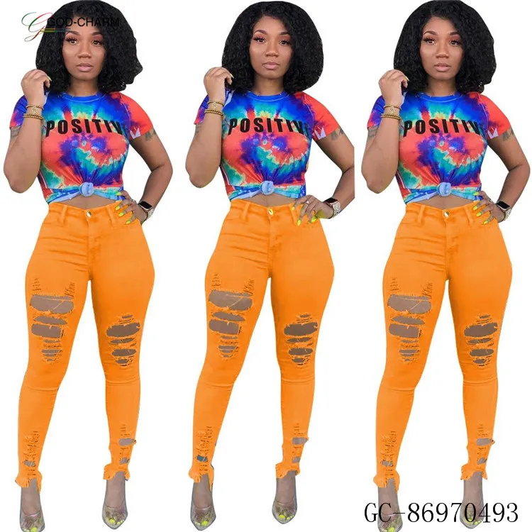 YH-86970493Wholesale casual two piece boutique women clothing neon pants and tie dye t shirts set