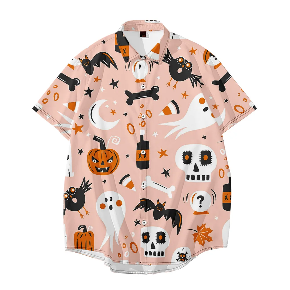 Halloween print Summer trend Loose short sleeved shirts for men are trendy