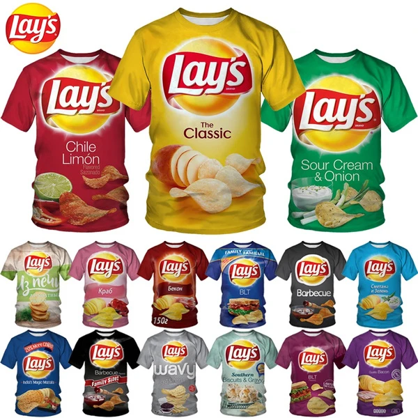 Summer Fashion Potato Chips Lays 3D Printed Shirt for Men Casual Snacks 3D Printing Shirt From Men Round Neck Hip-hop Tops