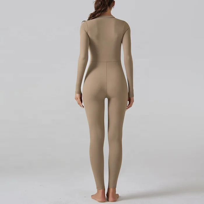 Women One Piece Yoga Gym Fitness Rompers Workout Jumpsuit femme Long Sleeve Zip Front Bodycon Clothes Sport Leggings Bodysuit